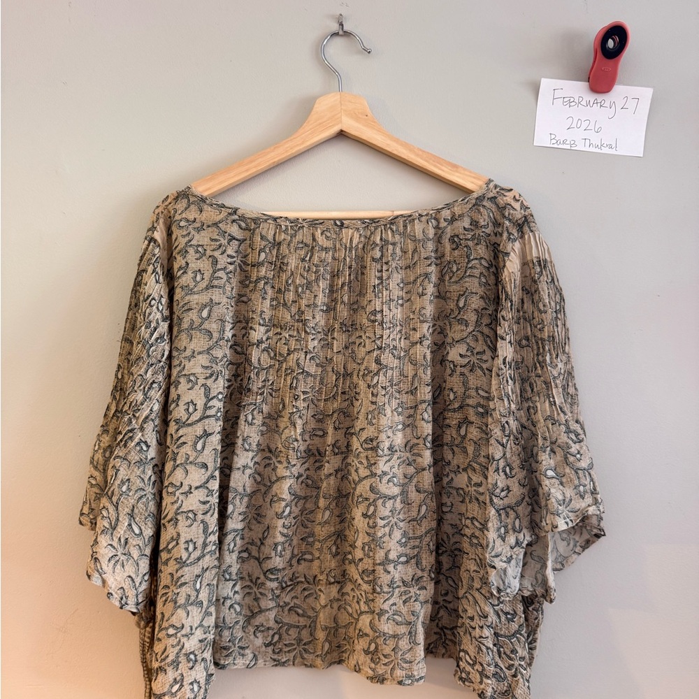 Kantha Bae floral pin tuck.      Floral Beige Blouse - Picture 2 of 5